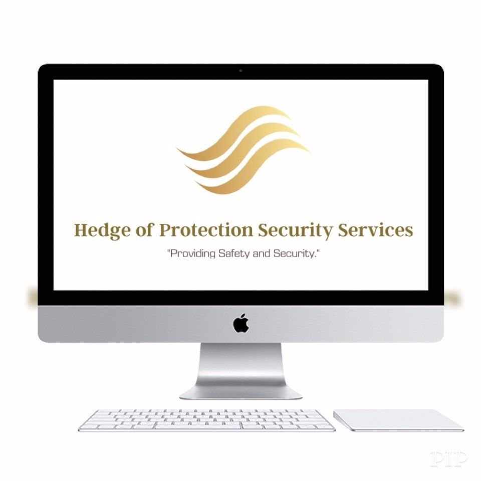 Apple desktop displaying “Hedge of Protection Security Services” logo on a white background