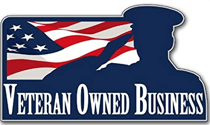 Veteran Owned Business logo with U.S. flag and soldier silhouette
