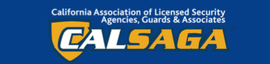 CALSAGA logo with California Association of Licensed Security Agencies, Guards & Associates text on blue background