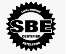 Black circular seal reading “SBE Certified” and “Small Business Enterprise”