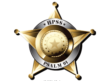 Gold and silver sheriff-style star badge logo with HPSS and Psalm 91 text in the center