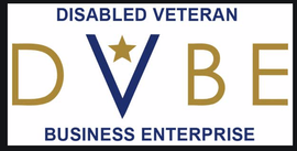 Disabled Veteran Business Enterprise logo with gold and navy DVBE letters and star on white background