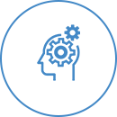 An icon of a person 's head with gears in it.
