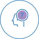 A person 's head with a question mark in a speech bubble.