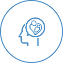 A line drawing of a person 's head with a baby in a speech bubble.