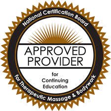 A national certification board approved provider for continuing education for therapeutic massage and bodywork.