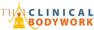 The logo for thai clinical bodywork shows a person in a lotus position.