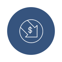 Blue circular icon with a white outlined envelope and dollar sign
