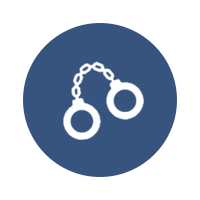 White handcuffs on a blue circle icon