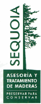 Logo for Sequoia, “Asesoría y Tratamiento de Maderas,” in green and white with a tree graphic