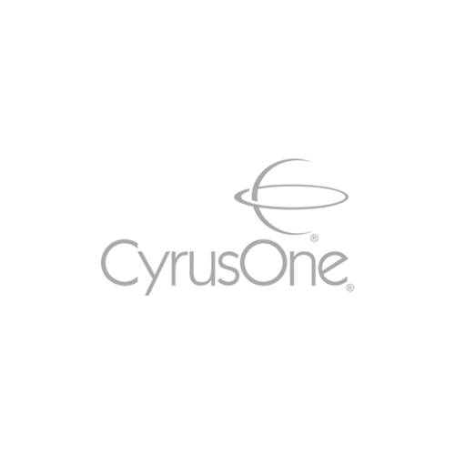 CyrusOne logo: gray text and globe-like design element, on white background.