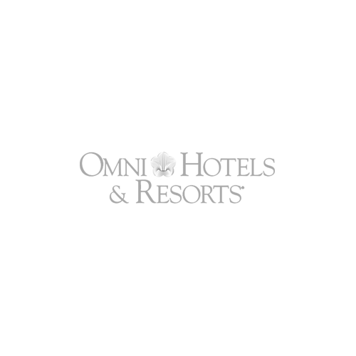 Omni Hotels & Resorts logo with a floral design. Gray text on a white background.