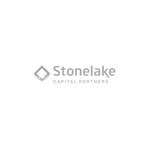 Stonelake Capital Partners logo: gray text and a geometric diamond shape with water lines.