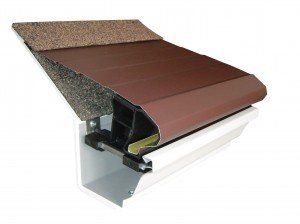 A picture of a gutter with a brown roof