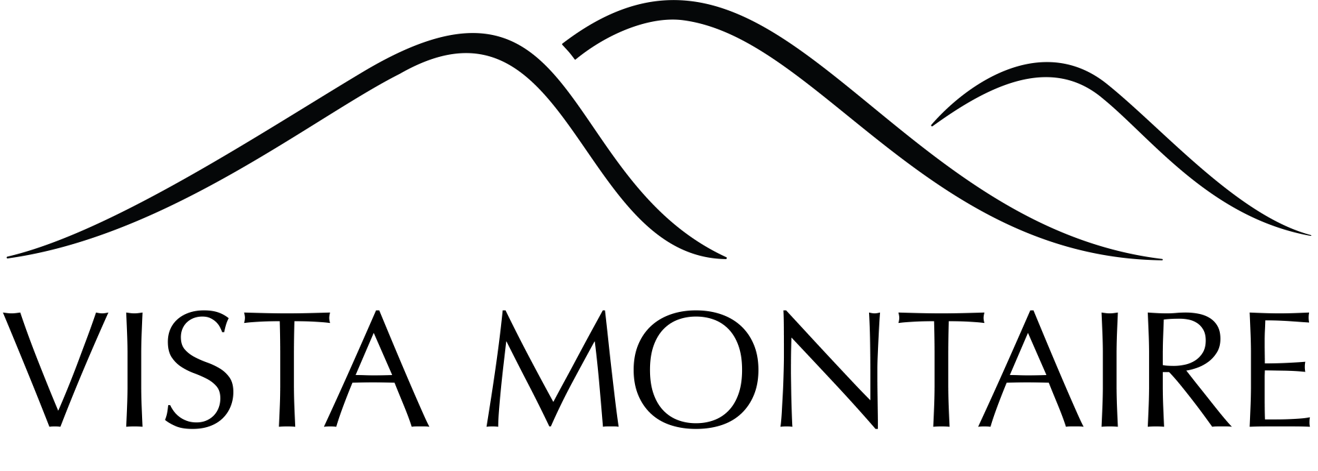 A black and white logo for vista montaire with a mountain in the background.