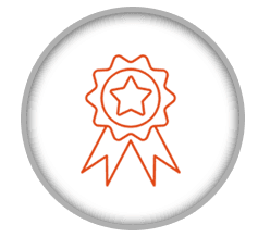 Orange award ribbon icon with a star in the center inside a gray circle