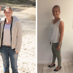 Een vergelijking naast elkaar van dezelfde persoon, links in casual buitenkleding en rechts in kantoorkleding.