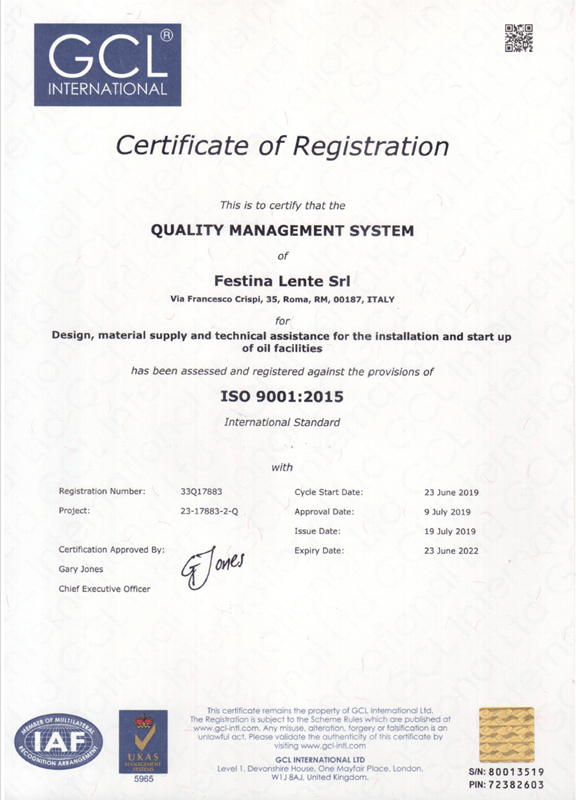 certificato iso settore petrolchimico