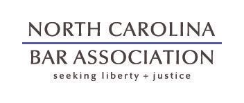 A logo with the text: North Carolina Bar Association: seeking liberty + justice