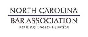 A logo with the text: North Carolina Bar Association: seeking liberty + justice