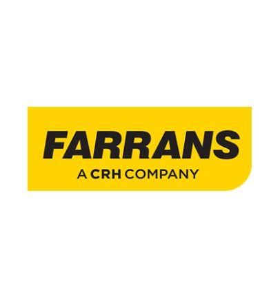 The logo for farrans a crh company is yellow and black.