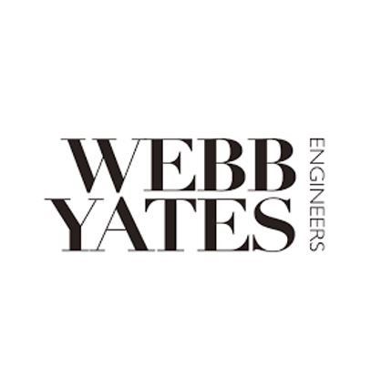 The logo for webb yates engineers is black and white.
