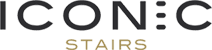 The logo for iconic stairs is black and gold on a white background.