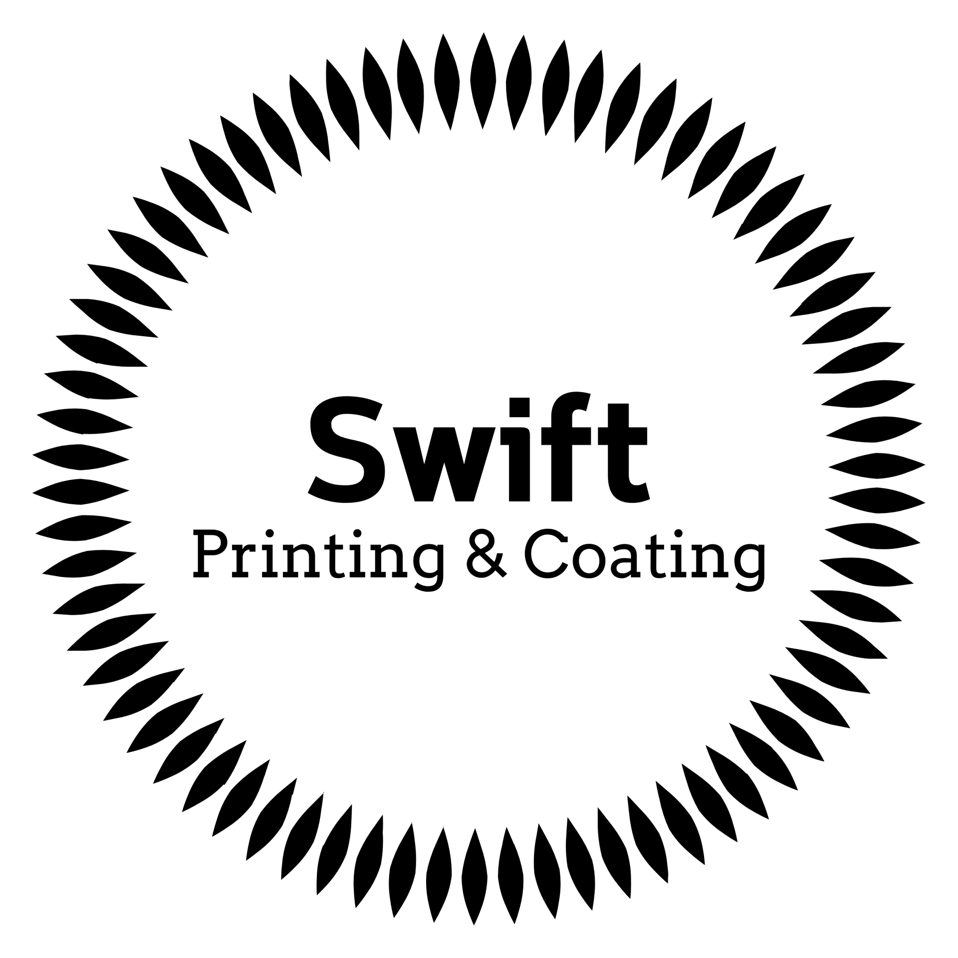 A black and white logo for swift printing and coating.