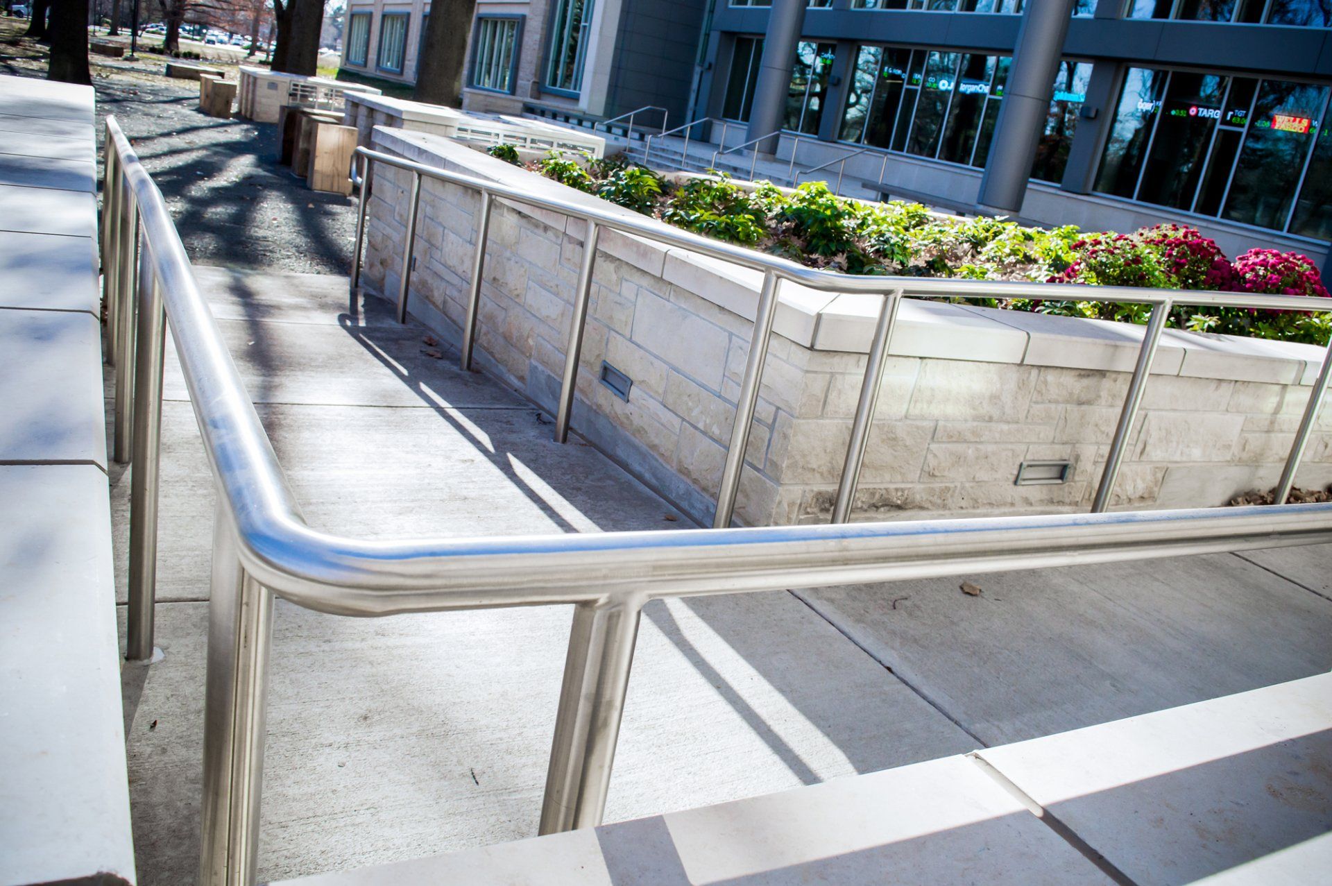 polished stainless steel single line handrail round bar top rail