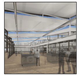 An artist 's impression of a large building with lots of windows