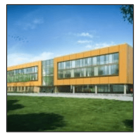 An artist 's impression of a large building with lots of windows