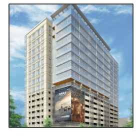 A tall building with a large billboard that says imax