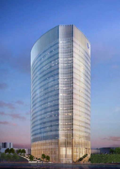 An artist 's impression of a tall building with a lot of windows