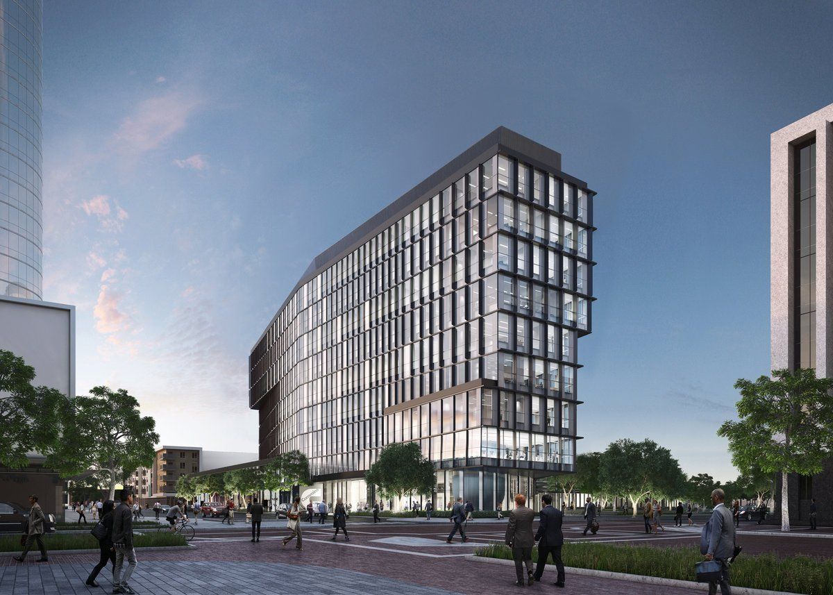 An artist 's impression of a large building with a lot of windows