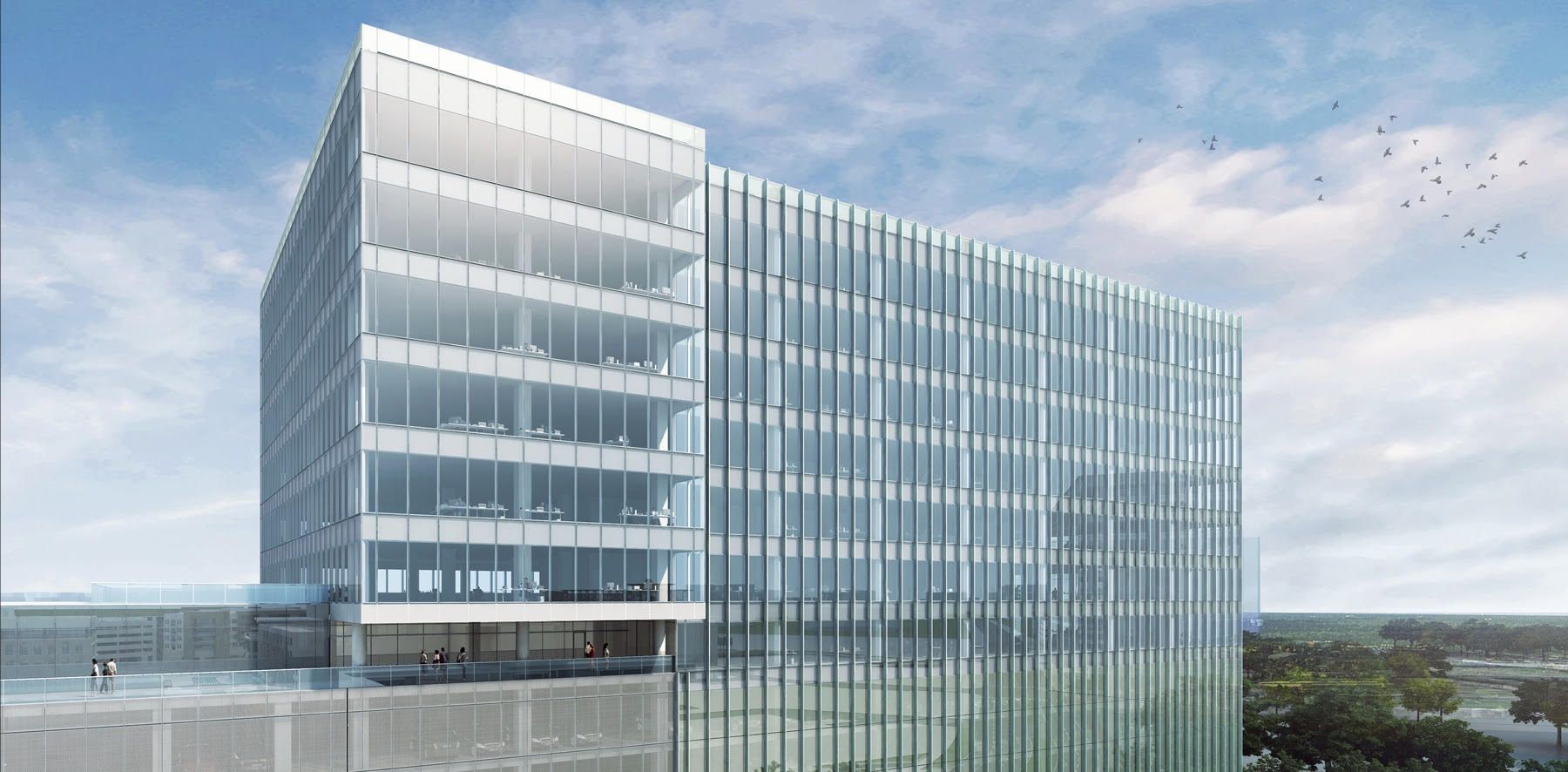 An artist 's impression of a tall building with a lot of windows.