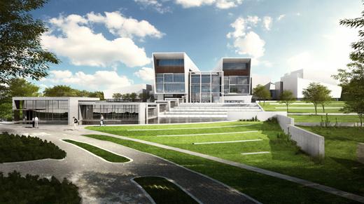 An artist 's impression of a large building with a lot of windows