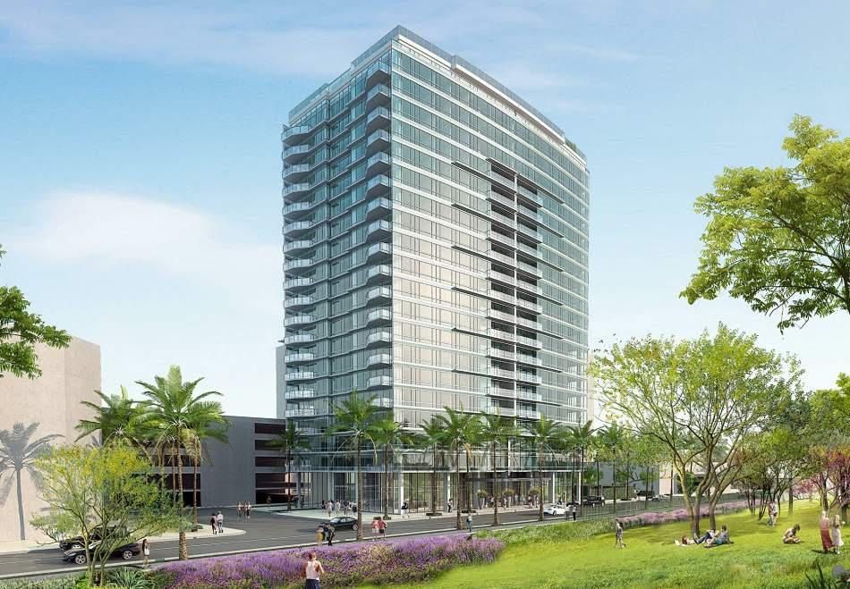 An artist 's impression of a tall building with a lot of windows
