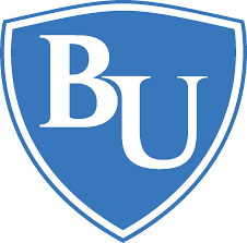 A blue shield with the letter bu on it