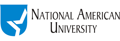 A logo for national american university with a blue shield