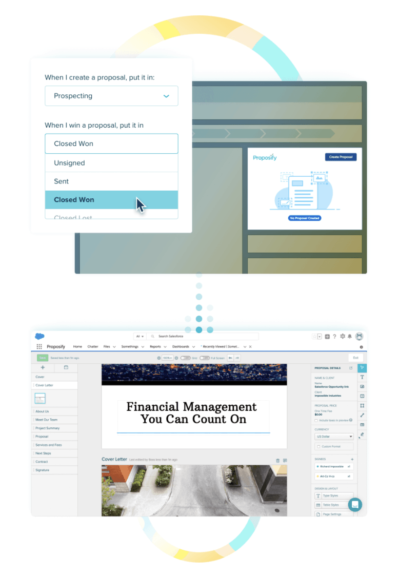 Interfaz de diseño web con vista previa de plantillas, menú desplegable y ventana de edición de páginas web.