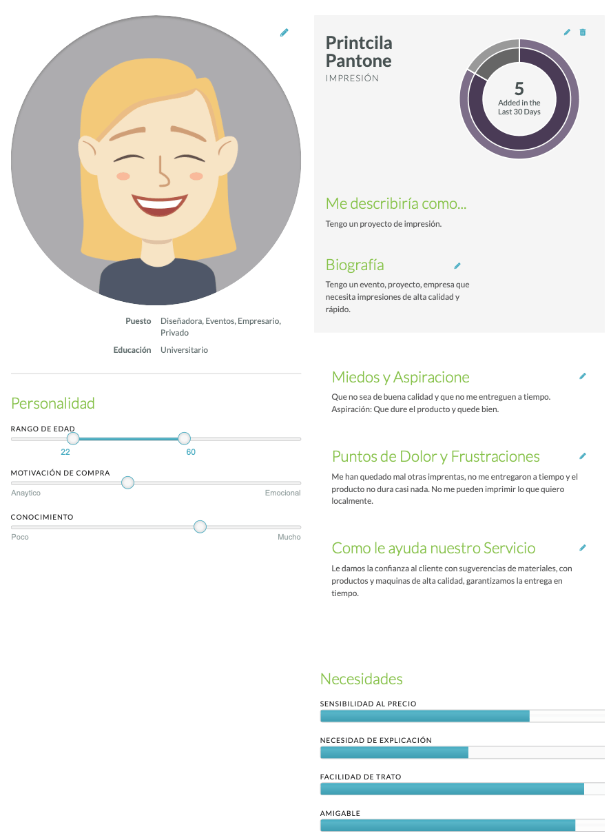 Panel de perfil con un avatar sonriente, un indicador de puntuación circular.