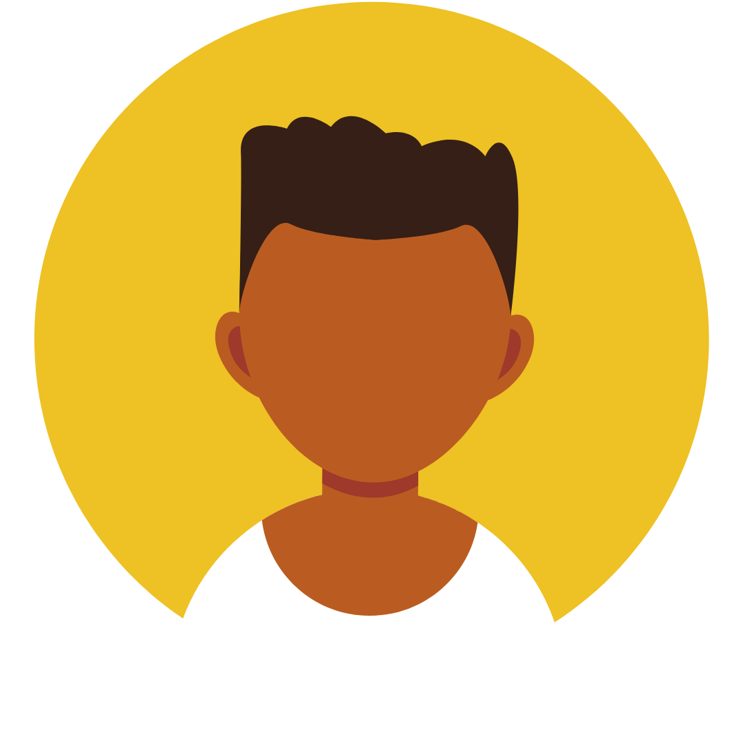 Icono de avatar estilizado con una persona de cabello oscuro sobre un fondo circular amarillo.