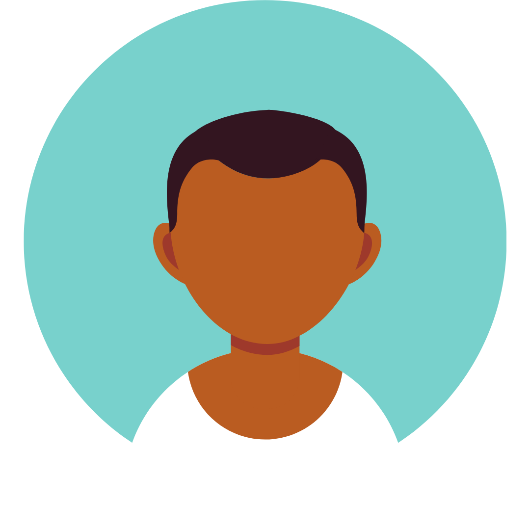 Icono de perfil genérico sobre un fondo circular de color verde azulado, con camisa marrón y cabello oscuro.