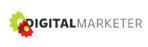Logotipo de DIGITALMARKETER con un icono de engranaje rojo y amarillo y texto gris sobre un fondo blanco.