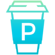Señal de aparcamiento color turquesa con una “P” blanca y el icono de un coche debajo.