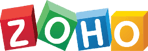 Logotipo colorido de Zoho con bloques de letras rojas, verdes y amarillas.