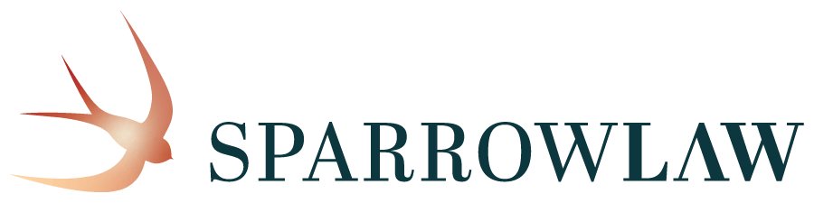 A logo for sparrow law with a bird on it