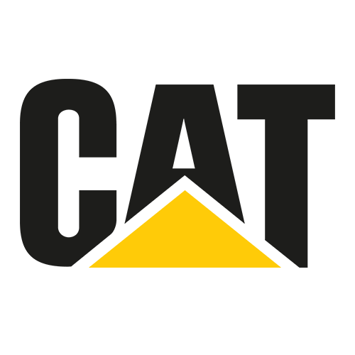 CAT logo: Black text with a yellow triangle on a white background.