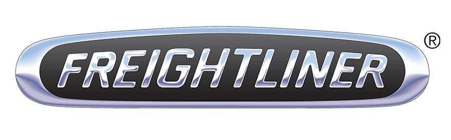 Freightliner logo in a silver and black oval.