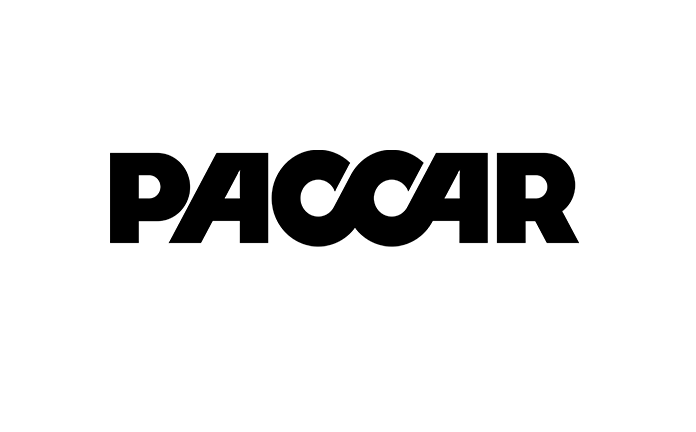 PACCAR logo: Bold black text on white background. The